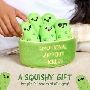 NEW 6PC Set Emotional Support PICKLES Squishies Plushy Stuffed Toy Animals